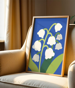 Abstract Lily of the Valley Illustration on Blue Background
