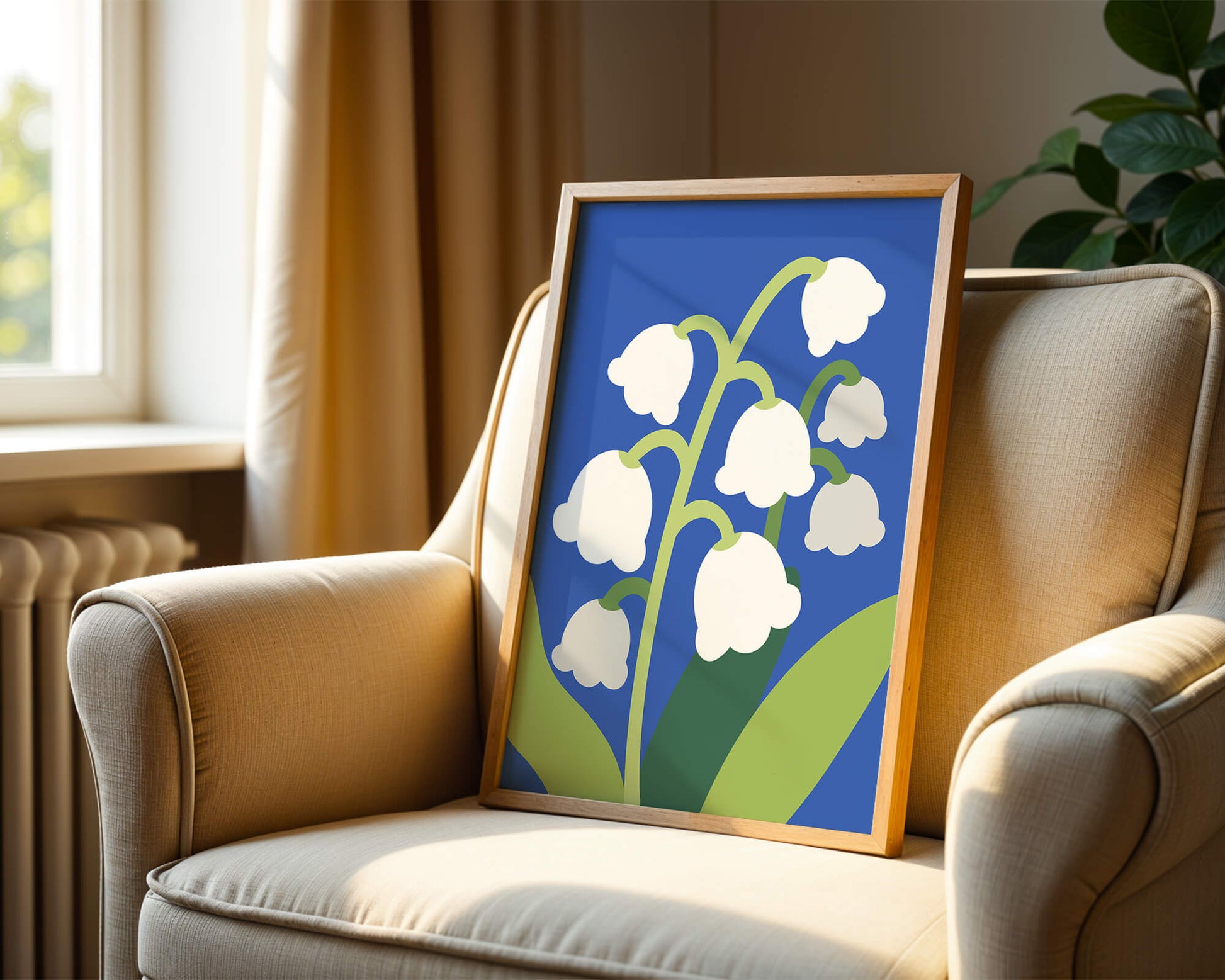 Abstract Lily of the Valley Illustration on Blue Background
