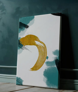 Abstract Gold and Teal Brush Strokes on White Background