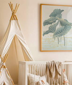 Elegant botanical illustration featuring large leaves with golden accents