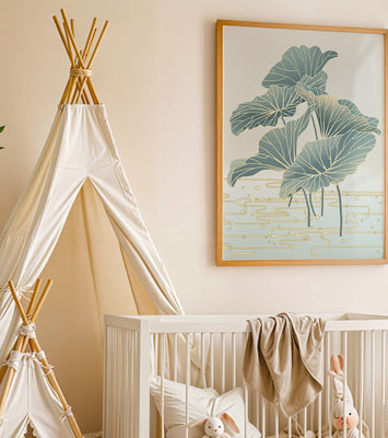 Elegant botanical illustration featuring large leaves with golden accents