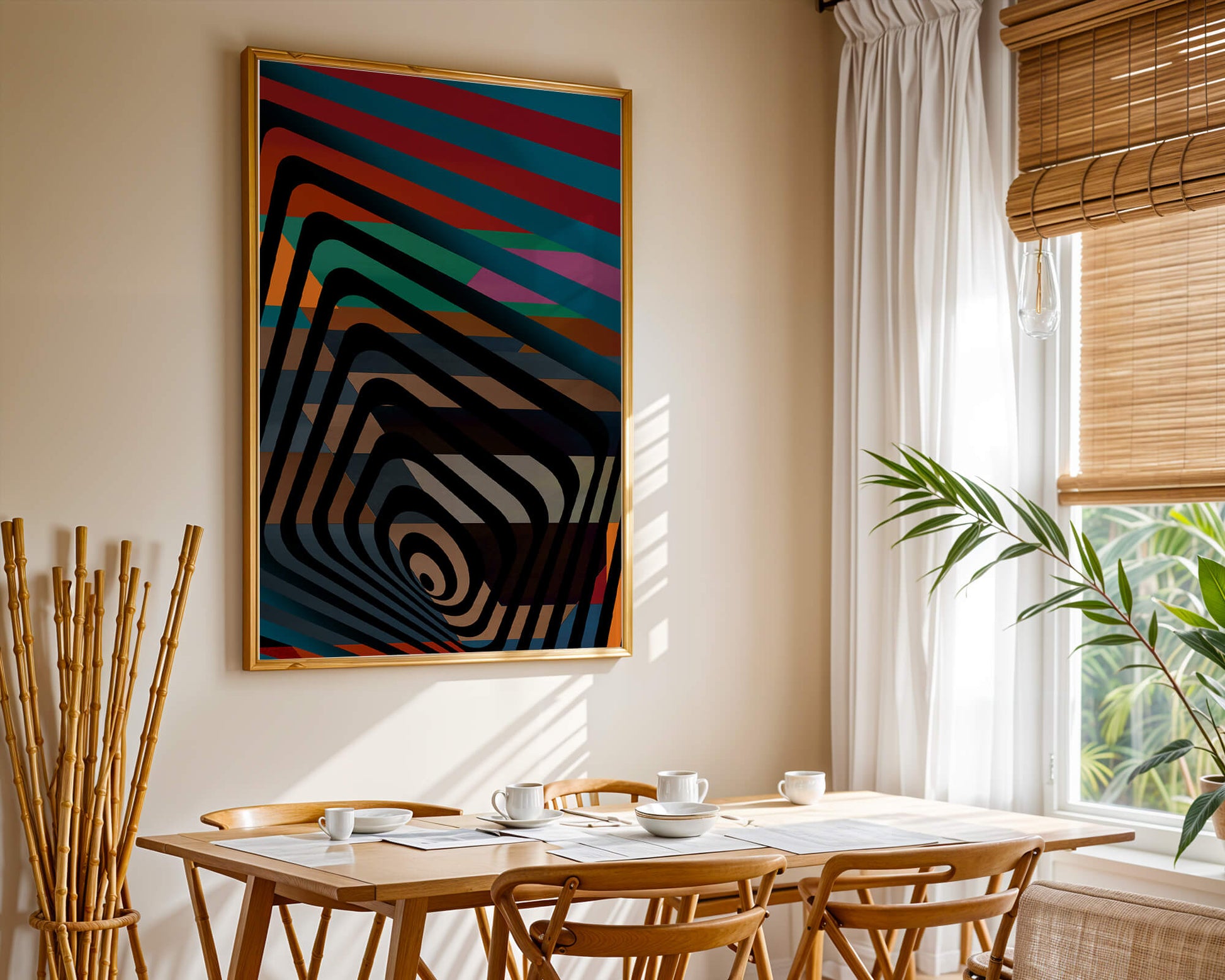 Colorful Geometric Abstract Art with Concentric Stripes