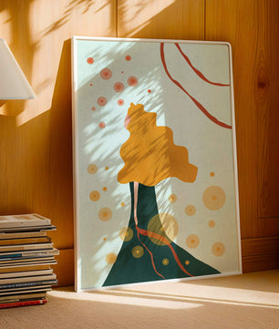 Abstract Portrait of a Woman with Flowing Golden Hair and Geometric Shapes - Mi tienda