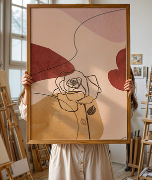 Abstract Line Art Rose with Earth Tones and Minimalist Design - Mi tienda