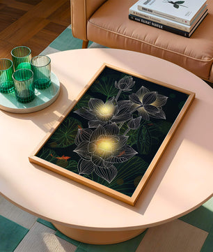 Beautiful lotus flowers with glow effect and koi fish - Mi tienda
