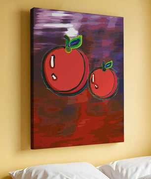 Dos manzanas abstractas con fondo colorido
