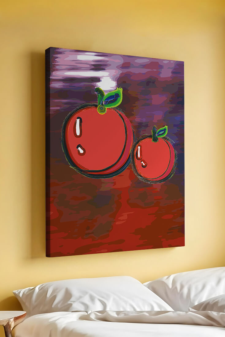 Dos manzanas abstractas con fondo colorido