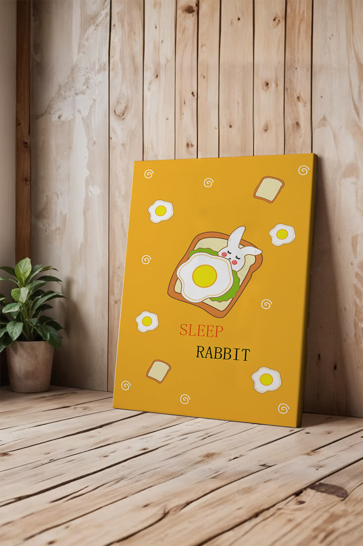 cute rabbit sleeping on toast with fried egg design