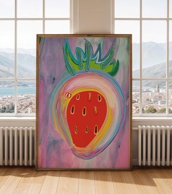 Colorful abstract strawberry with vibrant brush strokes