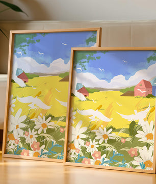 Summer Landscape with Birds and Flowers in a Pastoral Setting