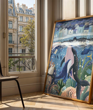 Ville sous-marine fantaisiste avec vie marine et pollution