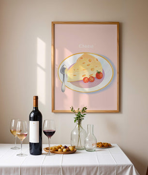 Plate with Cheese and Tomatoes on Pink Background