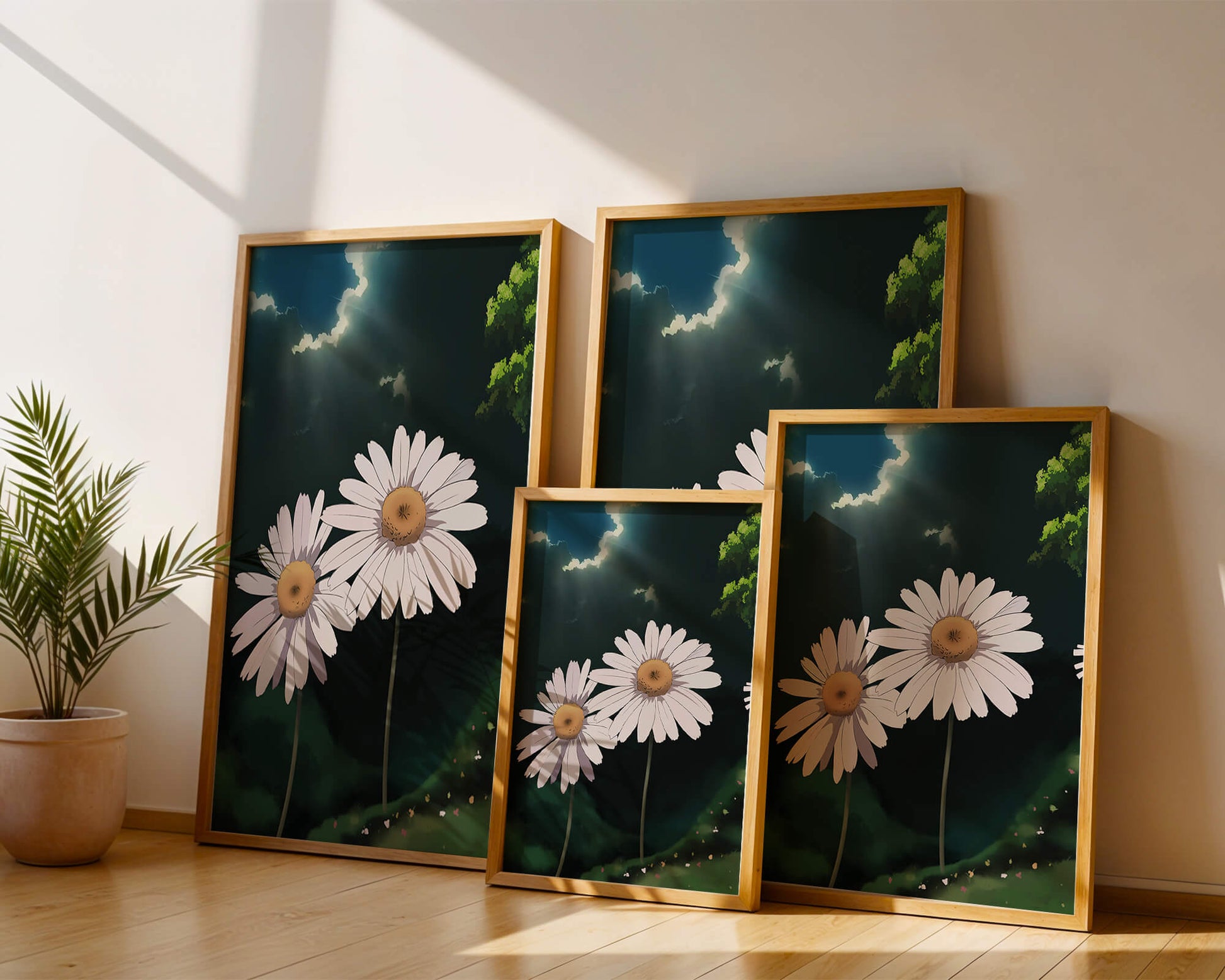 Sunlit Daisies in a Serene Landscape