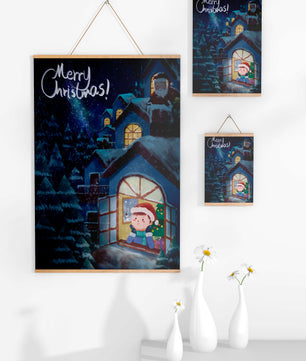 Festive Christmas scene with Santa and a cozy home