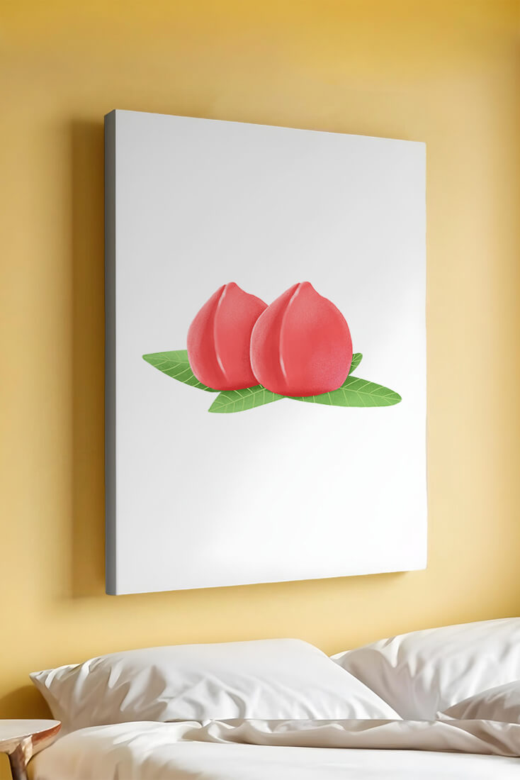 Realistic illustration of juicy peaches with green leaves