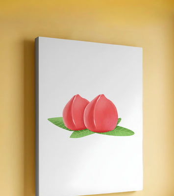 Realistic illustration of juicy peaches with green leaves