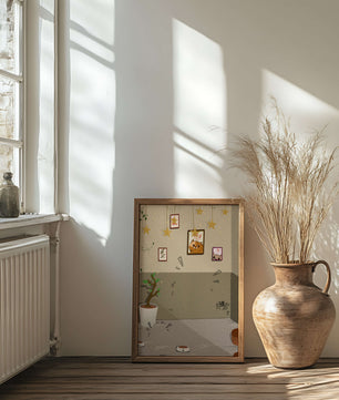 Habitación acogedora con decoraciones de estrellas y obra de arte de gatos
