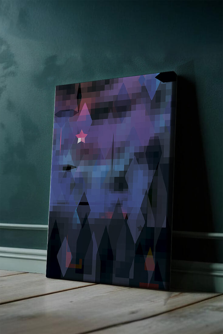 Geometrische abstrakte Kunst in lebhaften Blau- und Lilatönen