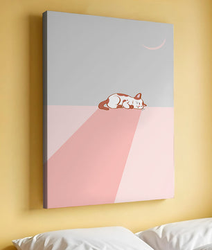 Schlafende Katze in minimalistischer Mondlichtszene