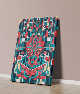Arte abstracto geométrico de lobo con influencias tribales