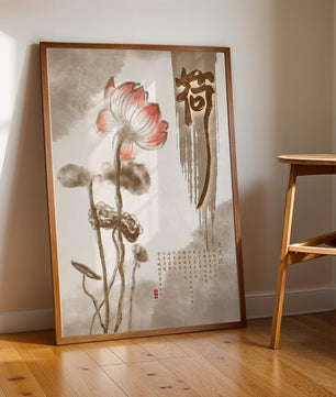 Lotus Flower with Asian Calligraphy in Watercolor Style - Mi tienda