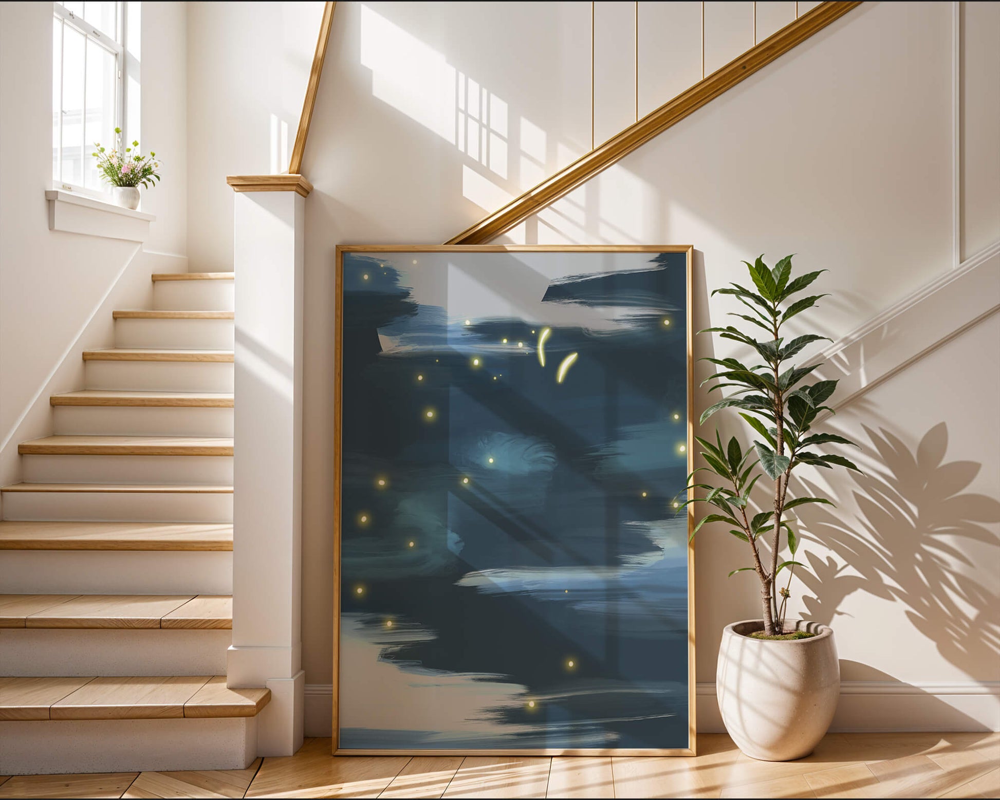 Ciel nocturne abstrait avec lucioles lumineuses