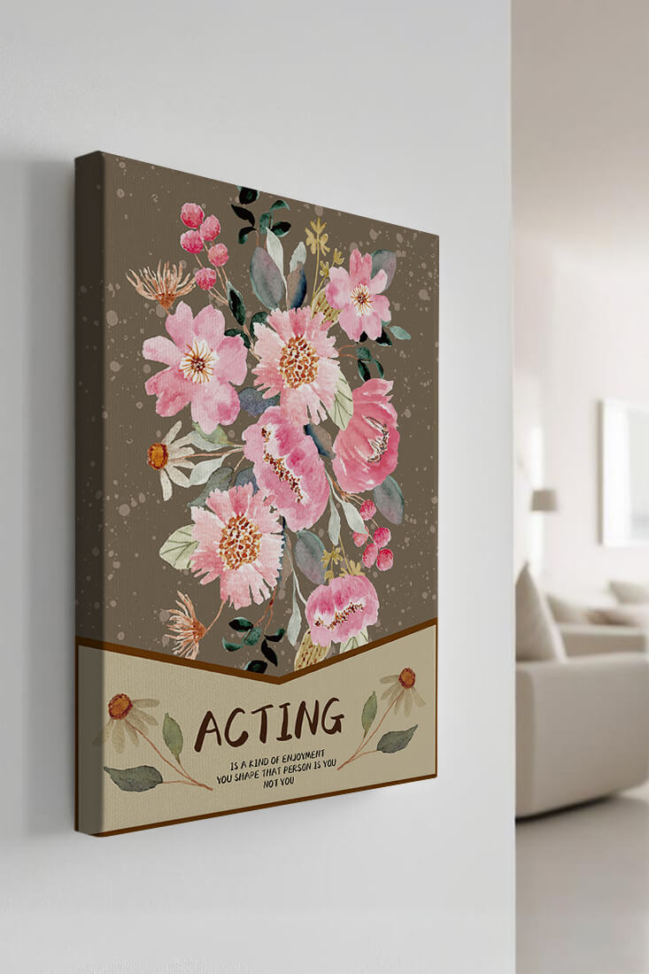Floral watercolor illustration with motivational text on a brown dotted background