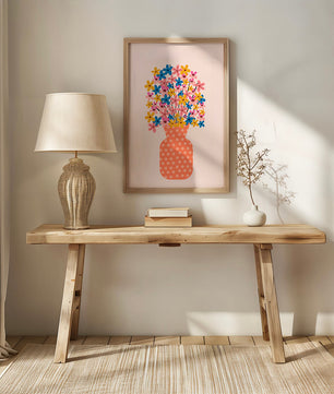 Colorful flower bouquet in a star-patterned vase