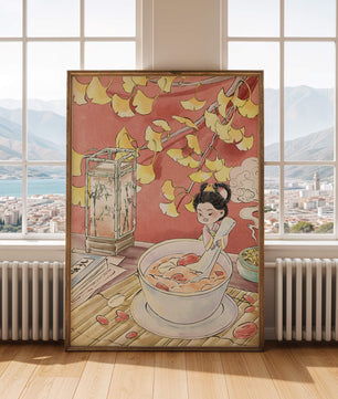 Charmante illustration d’un enfant avec un bol sous des feuilles d’automne