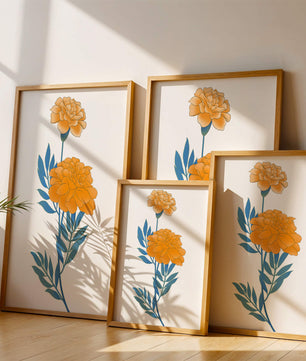Elegante Illustration lebendiger Ringelblumen auf grünem Hintergrund