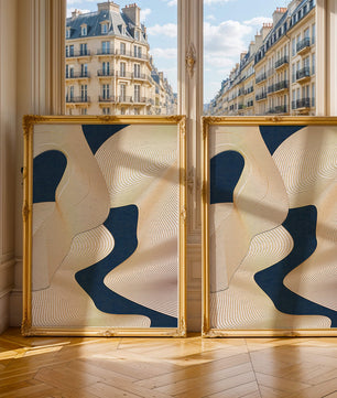 Lignes fluides abstraites sur fond bleu foncé