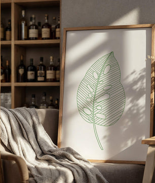 Detailed Green Leaf Line Drawing Art - Mi tienda