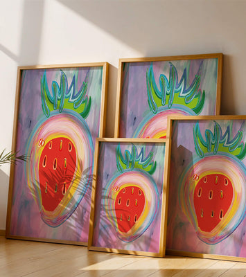 Colorful abstract strawberry with vibrant brush strokes