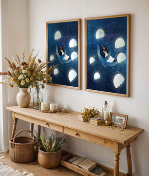 Dreamlike scene of a girl riding a whale among jellyfish in space