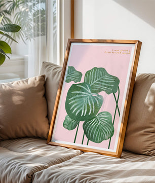 Abstract Botanical Green Leaves On Pink Background - Mi tienda