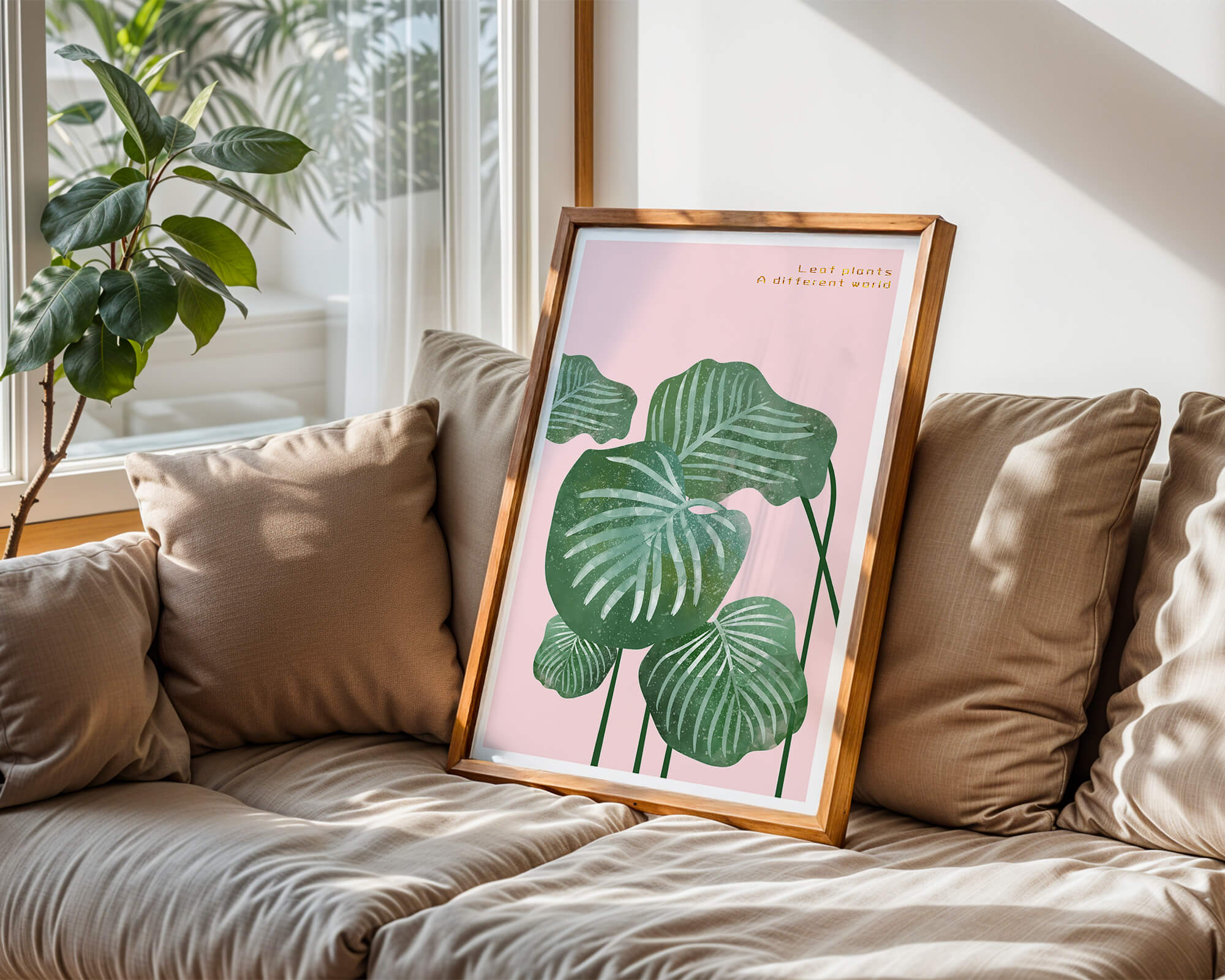 Abstract Botanical Green Leaves On Pink Background - Mi tienda