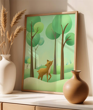 Gentle Deer and Butterfly in a Lush Forest Setting