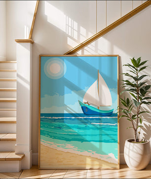 Ruhige Meereslandschaft mit Segelboot unter der Sonne