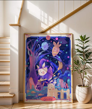 Whimsical zodiac scorpio scene with a magical theme