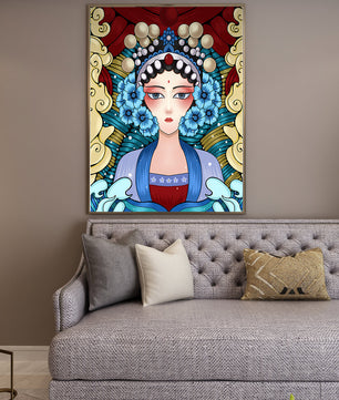 Traditional Asian Portrait with Vibrant Colors and Floral Details