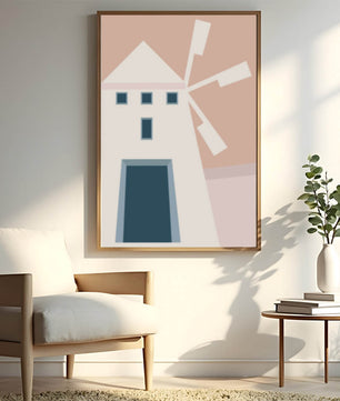 Minimalist geometric house illustration on pastel background
