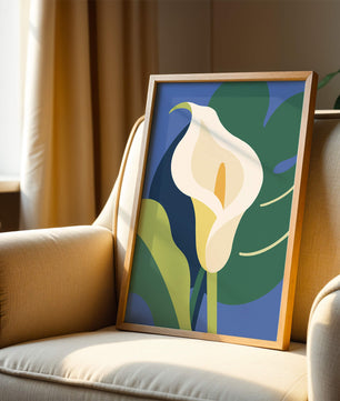 Ilustración floral abstracta con fondo verde y azul