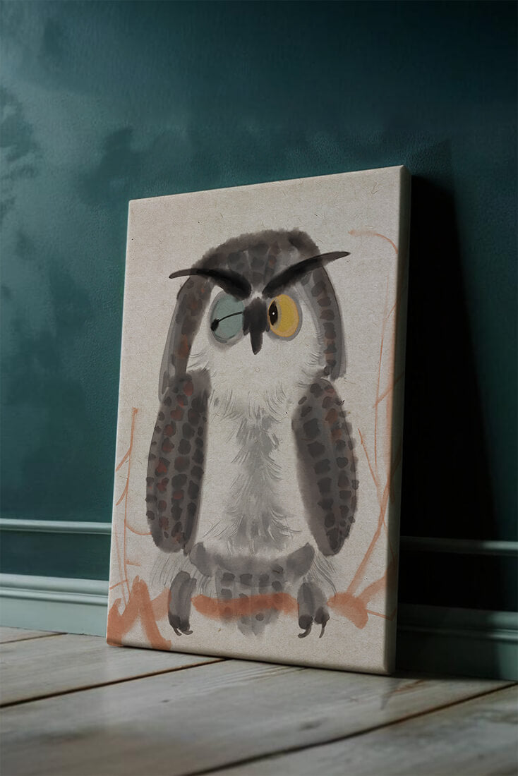 Whimsical Owl Illustration with Colorful Eyes