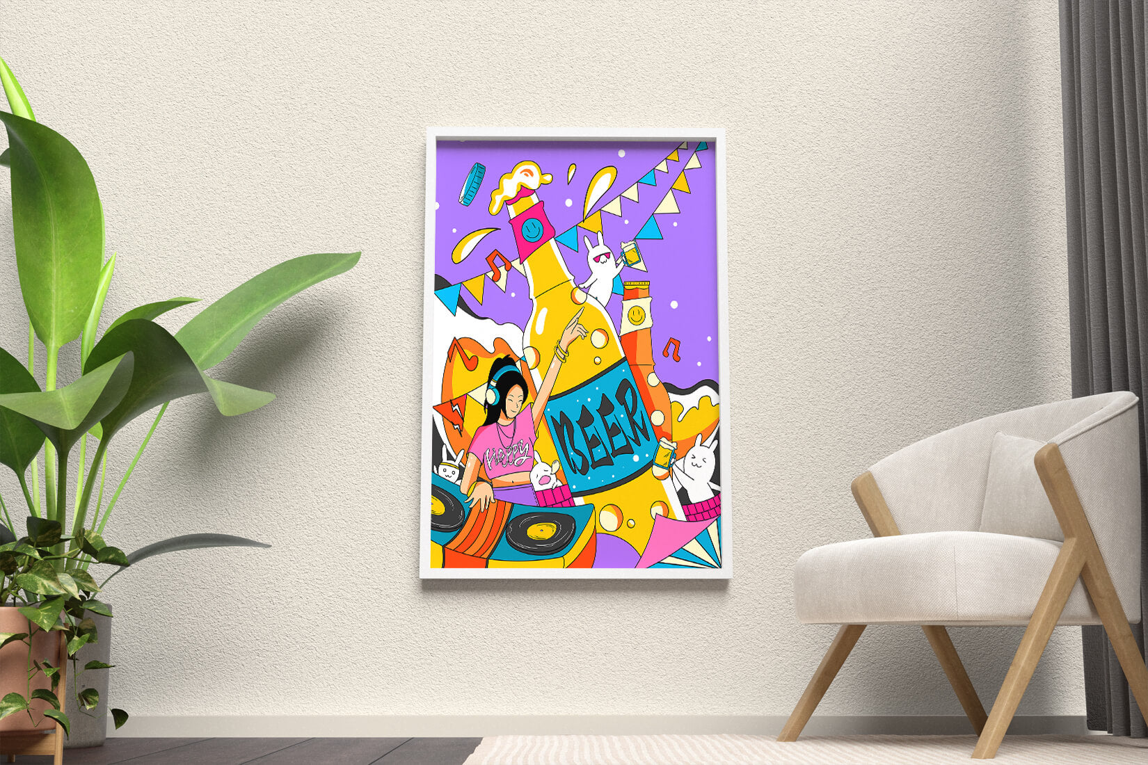 Vibrant Party Scene with DJ and Cartoon Characters