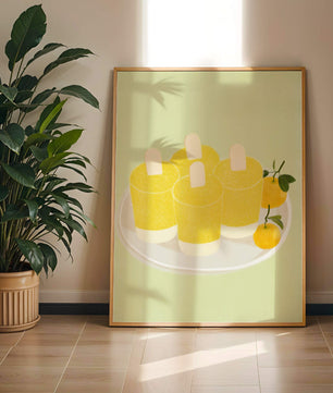 Illustration de sucettes glacées jaunes et d'oranges sur une assiette