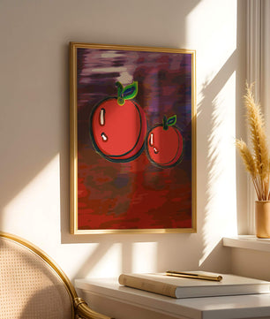 Dos manzanas abstractas con fondo colorido