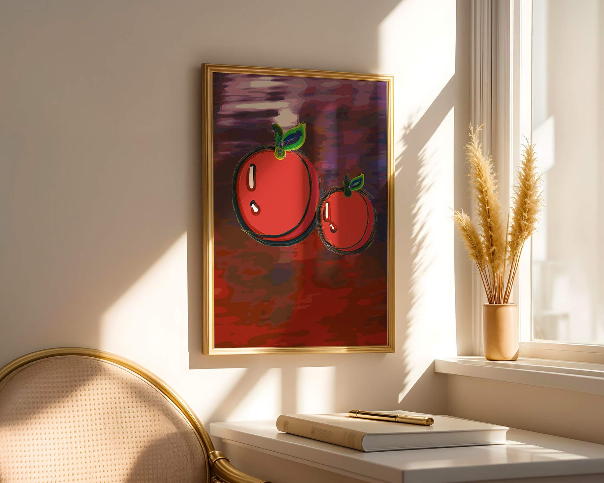 Dos manzanas abstractas con fondo colorido