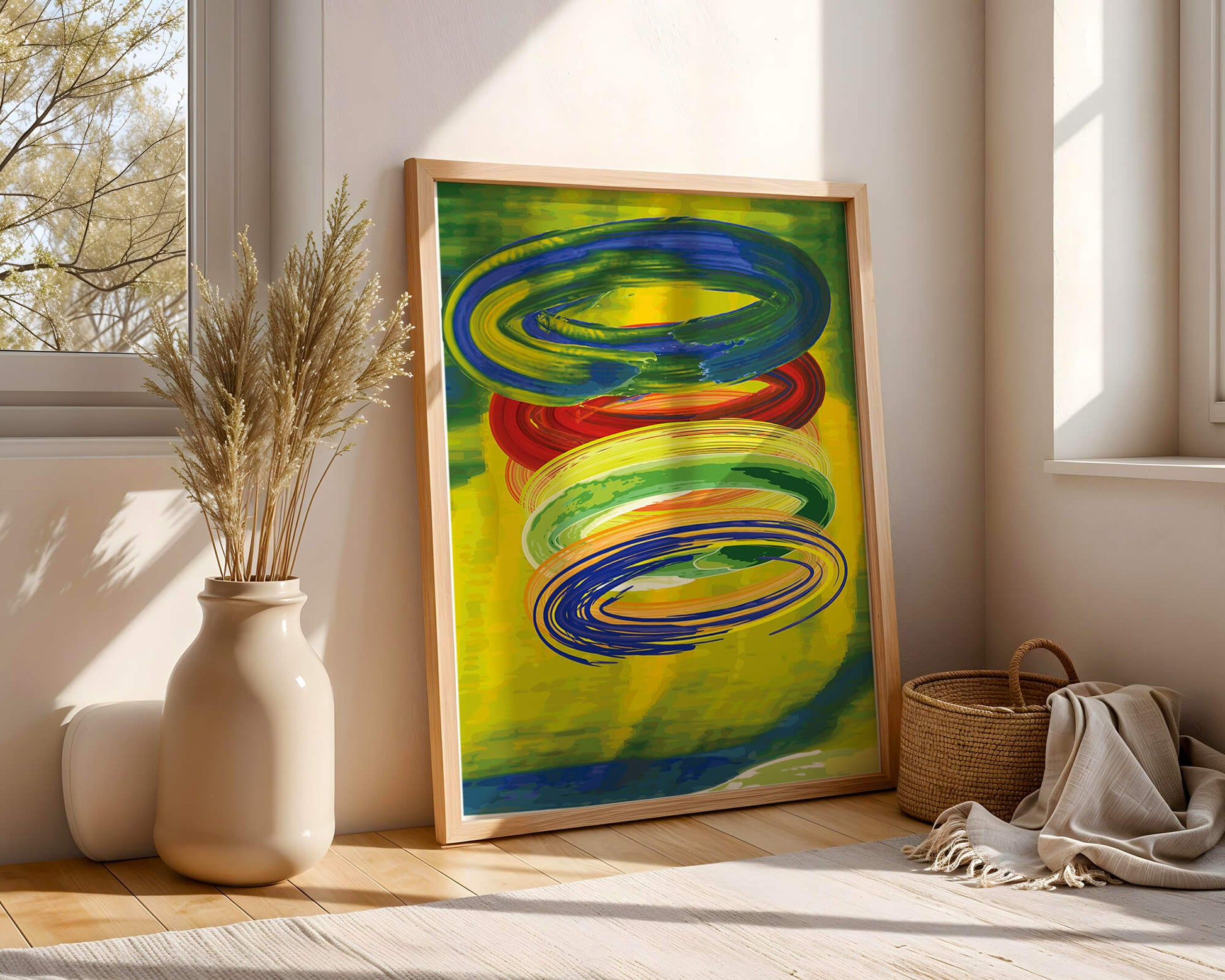 Motifs tourbillonnants abstraits colorés sur fond vibrant