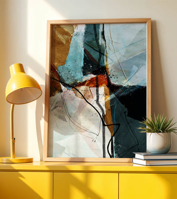 Abstract watercolor artwork with dynamic lines and colors