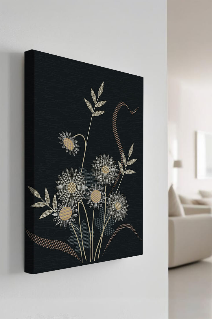 Abstract floral design with intricate patterns on dark background